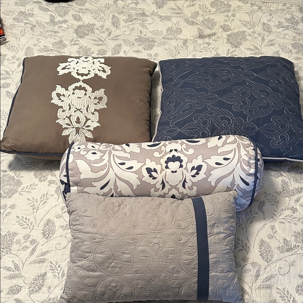 Elegant Blue and Cream Decorative Pillow Set